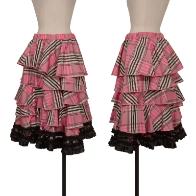 COMME des GARCONS Frill Hem Check Tiered Poly Skirt