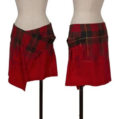 Y's Wool Fade Checked Wrap Mini Skirt
