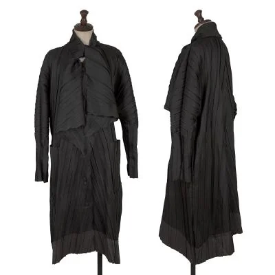 ISSEY MIYAKE Stole Collar Bicolor Pleated Coat