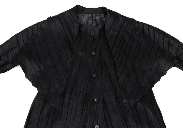 イッセイミヤケISSEY MIYAKE ストールカラーバイカラープリーツコート 黒2 K-159551_003