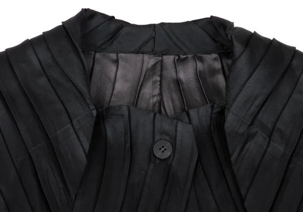 イッセイミヤケISSEY MIYAKE ストールカラーバイカラープリーツコート 黒2 K-159551_004