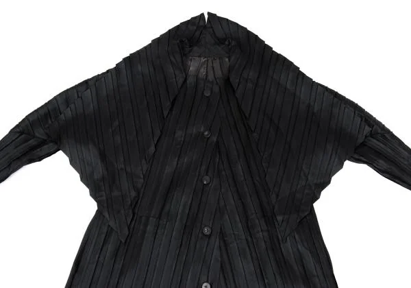 イッセイミヤケISSEY MIYAKE ストールカラーバイカラープリーツコート 黒2 K-159551_006