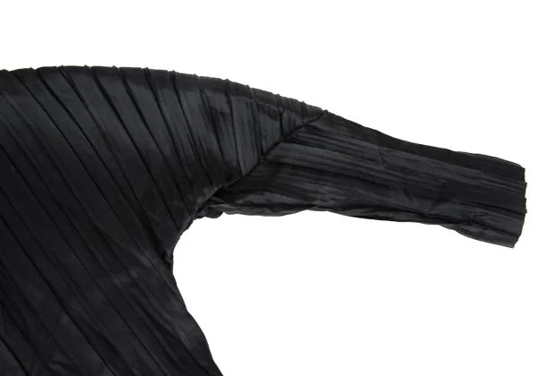 イッセイミヤケISSEY MIYAKE ストールカラーバイカラープリーツコート 黒2 K-159551_007