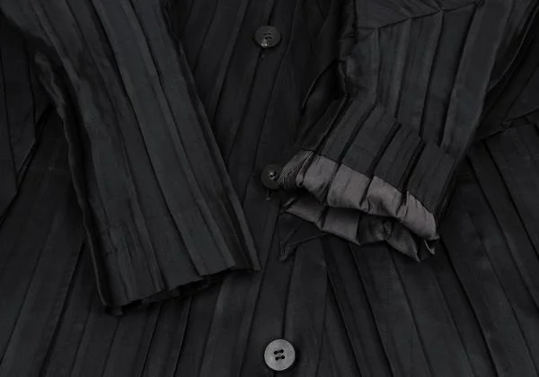 イッセイミヤケISSEY MIYAKE ストールカラーバイカラープリーツコート 黒2 K-159551_008