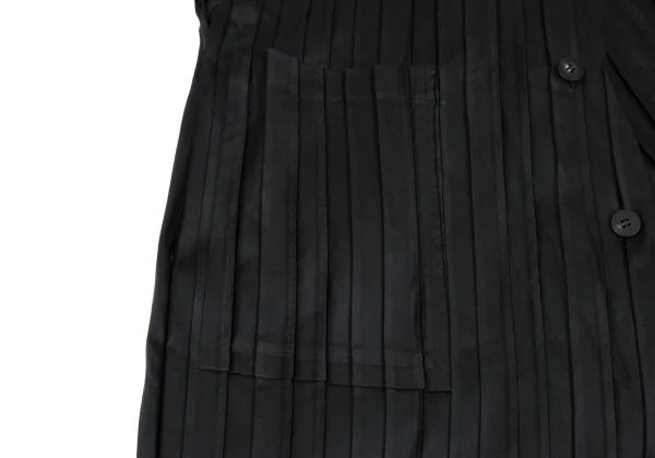 イッセイミヤケISSEY MIYAKE ストールカラーバイカラープリーツコート 黒2 K-159551_010
