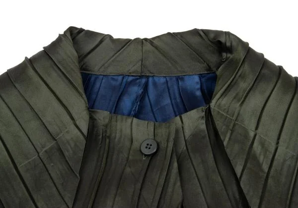 イッセイミヤケISSEY MIYAKE ストールカラーバイカラープリーツコート カーキM位 K-159553_005