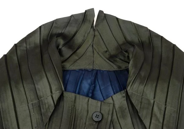 イッセイミヤケISSEY MIYAKE ストールカラーバイカラープリーツコート カーキM位 K-159553_006