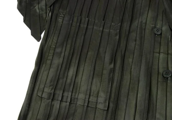イッセイミヤケISSEY MIYAKE ストールカラーバイカラープリーツコート カーキM位 K-159553_014