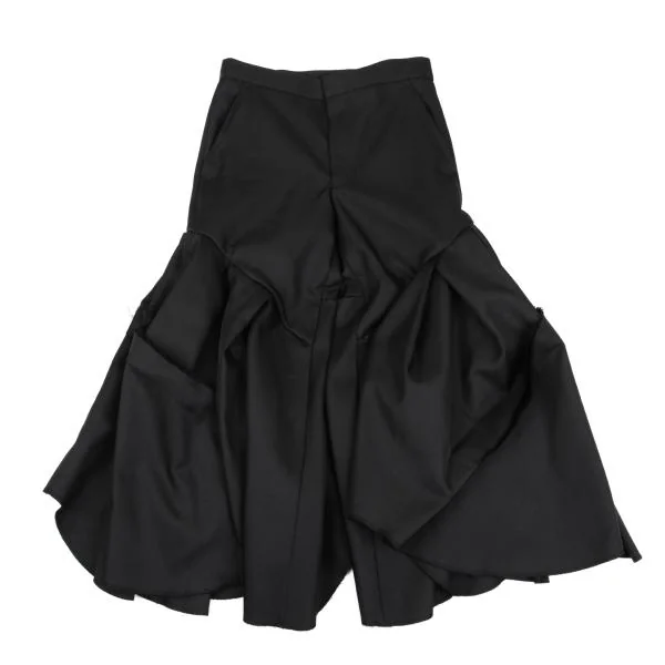 COMME des GARCONS Poly Cut Off Frill Design Wide Pants Black XS K-159562_001
