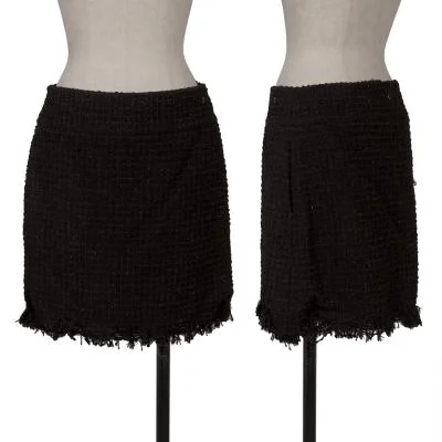 CHANEL Hem Fringe Tweed Skirt