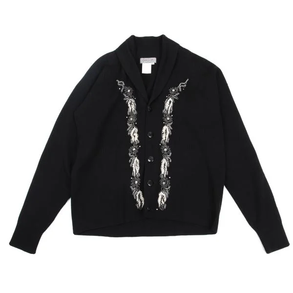 Yohji Yamamoto POUR HOMME Beaded Shawl Collar Knit Cardigan Black M K-159618_001