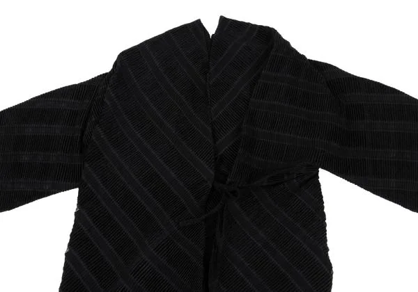 イッセイミヤケISSEY MIYAKE シースルーストライプ織り変形ラップコート 黒M位 K-159643_003