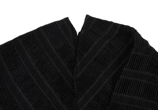 イッセイミヤケISSEY MIYAKE シースルーストライプ織り変形ラップコート 黒M位 K-159643_004