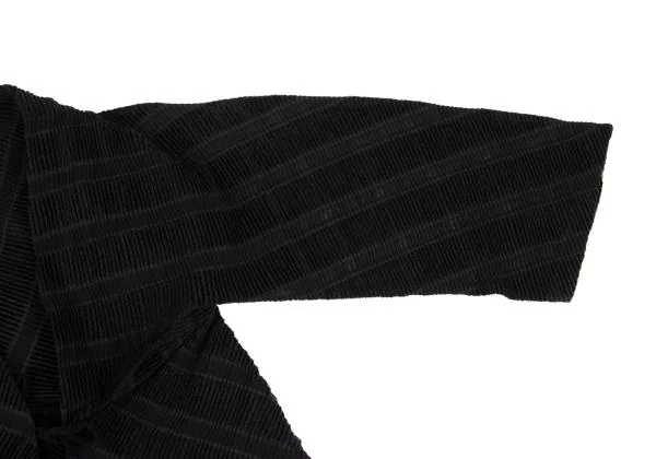 イッセイミヤケISSEY MIYAKE シースルーストライプ織り変形ラップコート 黒M位 K-159643_005