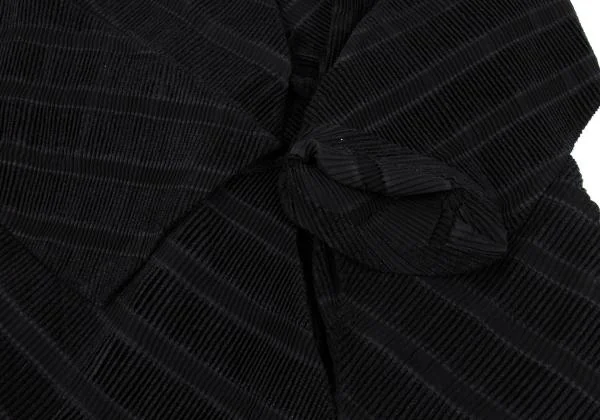 イッセイミヤケISSEY MIYAKE シースルーストライプ織り変形ラップコート 黒M位 K-159643_006