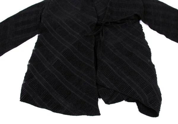イッセイミヤケISSEY MIYAKE シースルーストライプ織り変形ラップコート 黒M位 K-159643_007