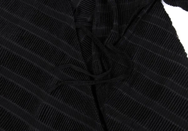 イッセイミヤケISSEY MIYAKE シースルーストライプ織り変形ラップコート 黒M位 K-159643_008