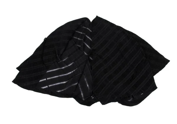 イッセイミヤケISSEY MIYAKE シースルーストライプ織り変形ラップコート 黒M位 K-159643_009