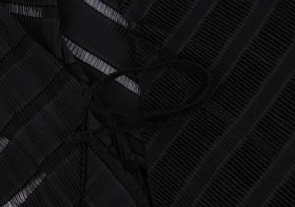イッセイミヤケISSEY MIYAKE シースルーストライプ織り変形ラップコート 黒M位 K-159643_010