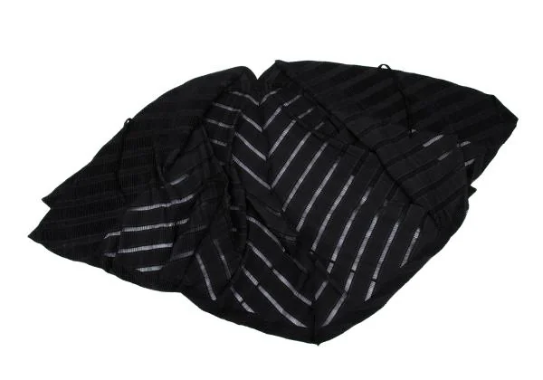 イッセイミヤケISSEY MIYAKE シースルーストライプ織り変形ラップコート 黒M位 K-159643_011