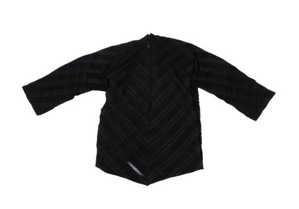 イッセイミヤケISSEY MIYAKE シースルーストライプ織り変形ラップコート 黒M位 K-159643_012