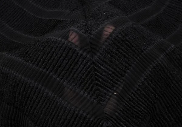 イッセイミヤケISSEY MIYAKE シースルーストライプ織り変形ラップコート 黒M位 K-159643_013