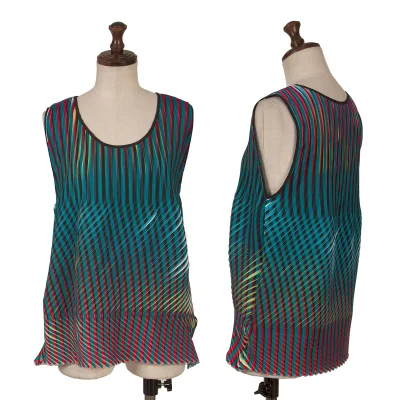 ISSEY MIYAKE Striped Print Pleats Tank Top