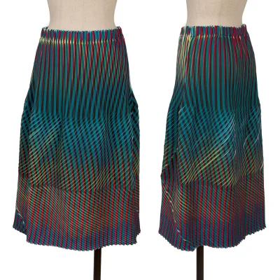 ISSEY MIYAKE Striped Print Pleats Skirt