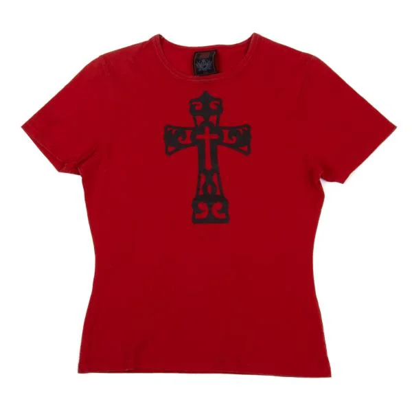 Jean Paul GAULTIER CLASSIQUE Cross Printed T Shirt Red 40 K-159665_001