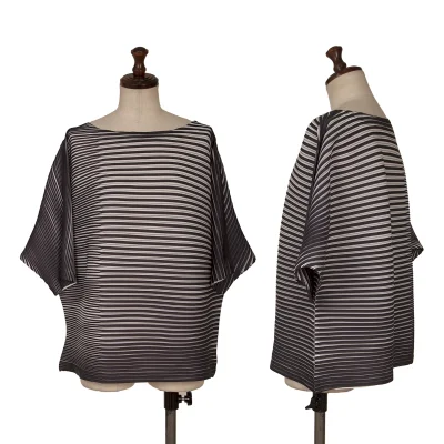 ISSEY MIYAKE Striped Pleats Short Dolman Sleeve Top
