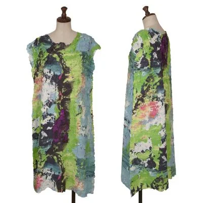 ISSEY MIYAKE Graphic Print Wrinkled Pleats Sleeveless Tunic