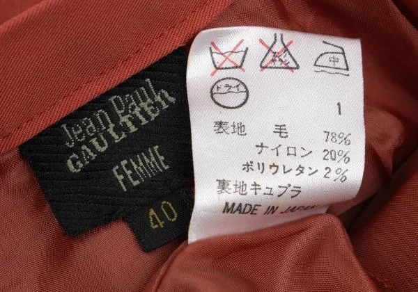 ジャンポールゴルチエ ファムJean Paul GAULTIER FEMME ウールナイロンギボシボタンスカート レンガ40 K-159724_018