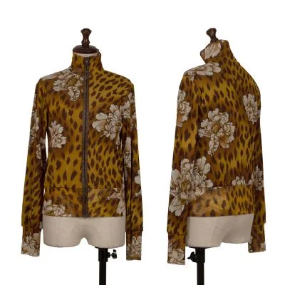 VIVIENNETAM Leopard Floral Printed Mesh Zip Blouse