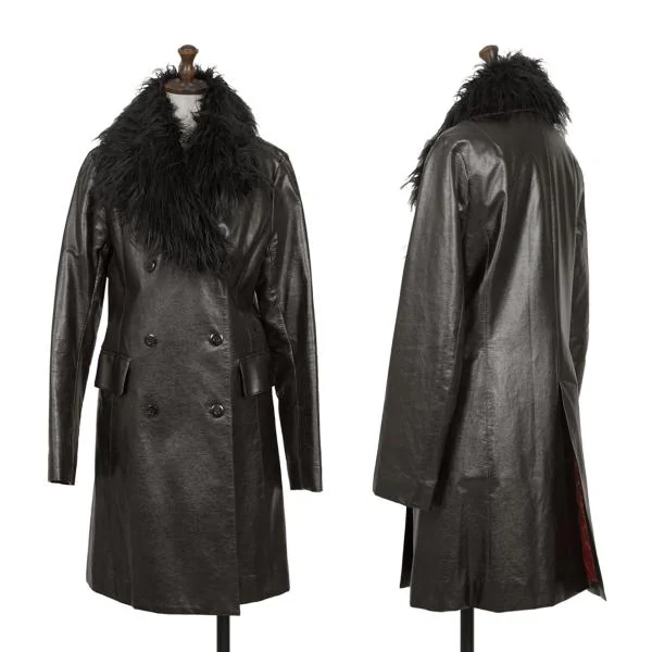VIVIENNETAM Fur Collar Emboss Synthetic Leather Coat Brown 0 K-159734_001