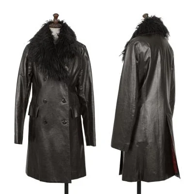 VIVIENNETAM Fur Collar Emboss Synthetic Leather Coat