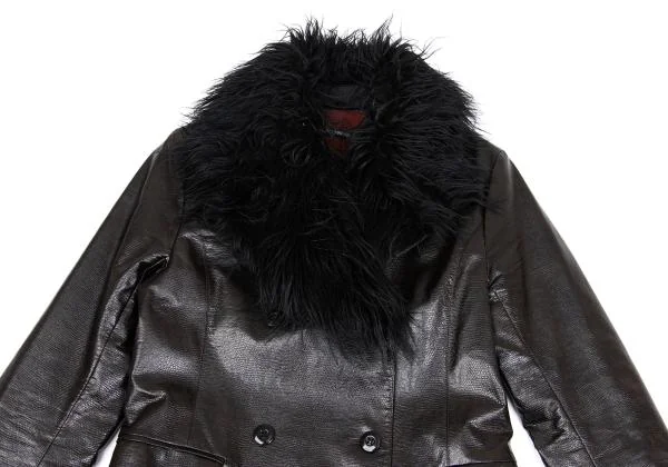 VIVIENNETAM Fur Collar Emboss Synthetic Leather Coat K-159734_003
