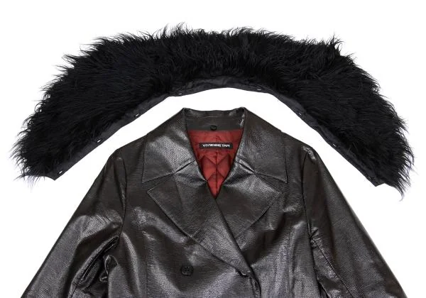 VIVIENNETAM Fur Collar Emboss Synthetic Leather Coat K-159734_005