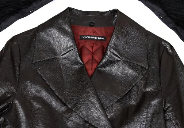VIVIENNETAM Fur Collar Emboss Synthetic Leather Coat K-159734_006