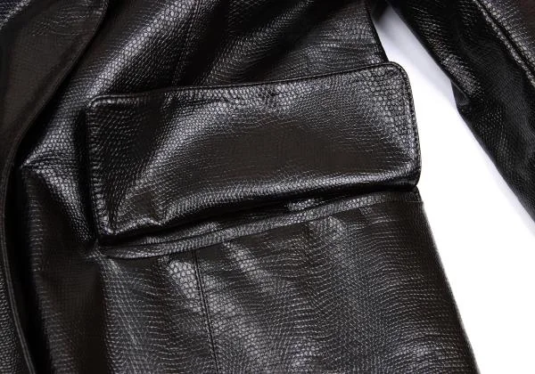 VIVIENNETAM Fur Collar Emboss Synthetic Leather Coat K-159734_012