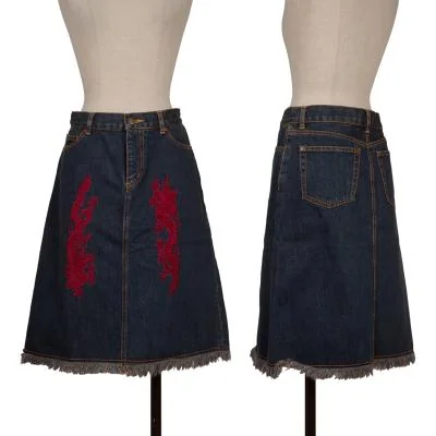 VIVIENNETAM Dragon Embroidery Denim Skirt