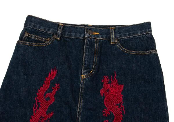 ヴィヴィアンタムVIVIENNETAM ドラゴンエンブロイダリーフリンジデニムスカート インディゴ1 K-159736_003
