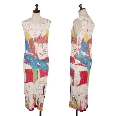 PLEATS PLEASE Art Print Sleeveless Long Dress
