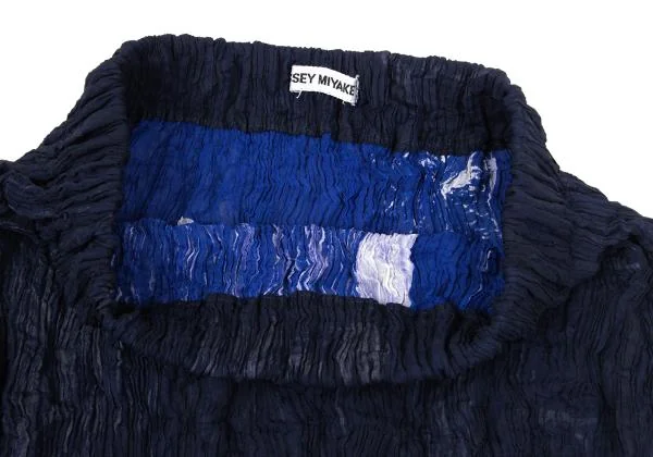 イッセイミヤケISSEY MIYAKE グラフィックプリントシワプリーツレイヤードスカート 紺他L位 K-159742_006