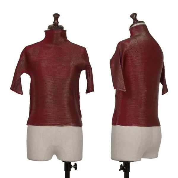 ISSEY MIYAKE PLEATS (T.) Foil Printed Stretch Pleats T-shirt Red 3 K-159745_001