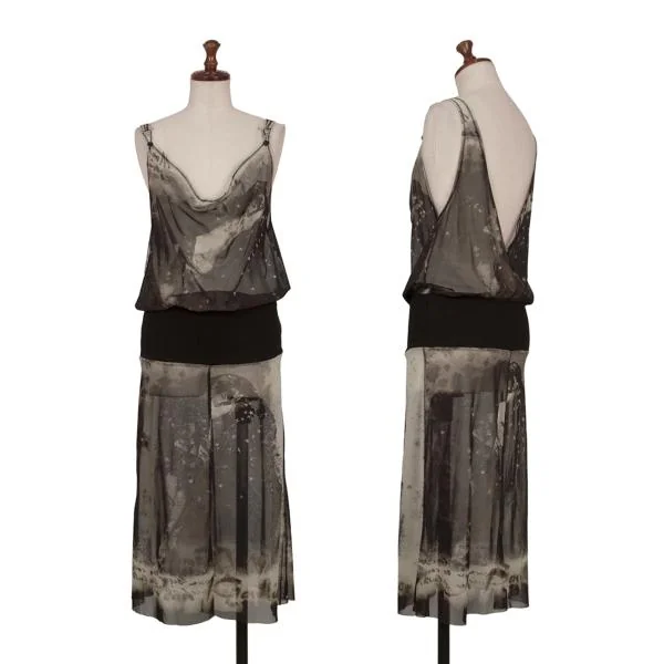 Jean Paul GAULTIER FEMME Collage Printed Mesh Cami Dress Black,Brown M K-159753_001