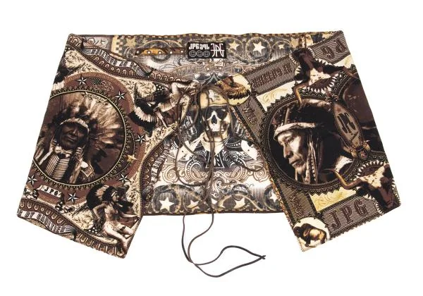 ジャンポールゴルチエJean Paul GAULTIER PARIS ネイティブプリントレザーストリングストール 焦げ茶他40 K-159768_002