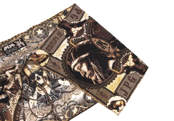 ジャンポールゴルチエJean Paul GAULTIER PARIS ネイティブプリントレザーストリングストール 焦げ茶他40 K-159768_004