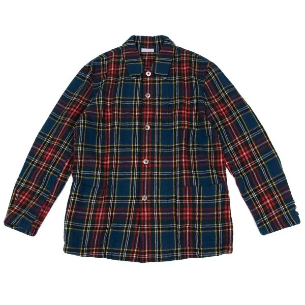COMME des GARCONS HOMME Washed Wool Checked Shirt Jacket Navy,Multi-Color S-M K-159850_001