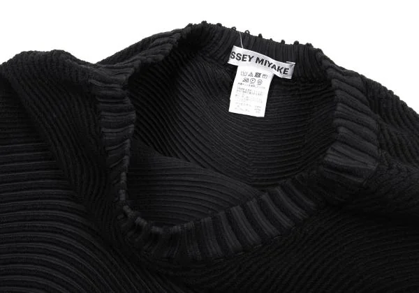 イッセイミヤケISSEY MIYAKE 3Dスチームストレッチプリーツ切替ウェーブスカート 黒2 K-159903_004
