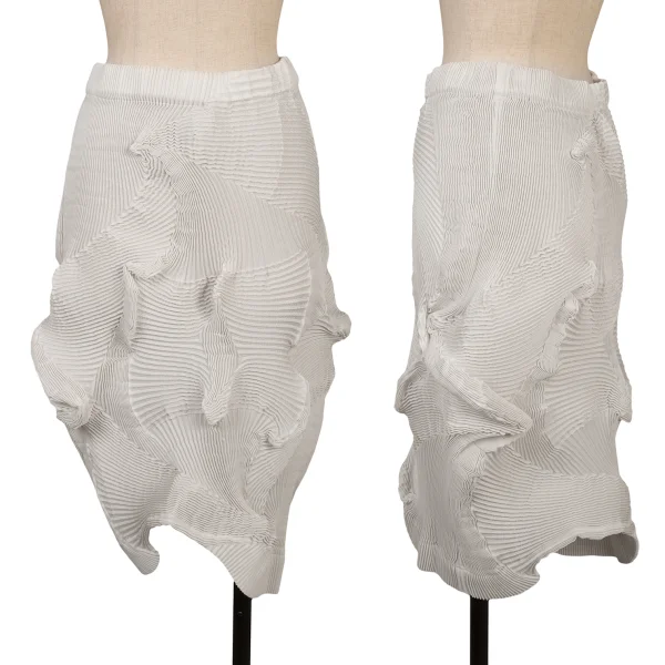 ISSEY MIYAKE 3D Steam Stretch Pleats Asymmetry Skirt White 2 K-159904_001